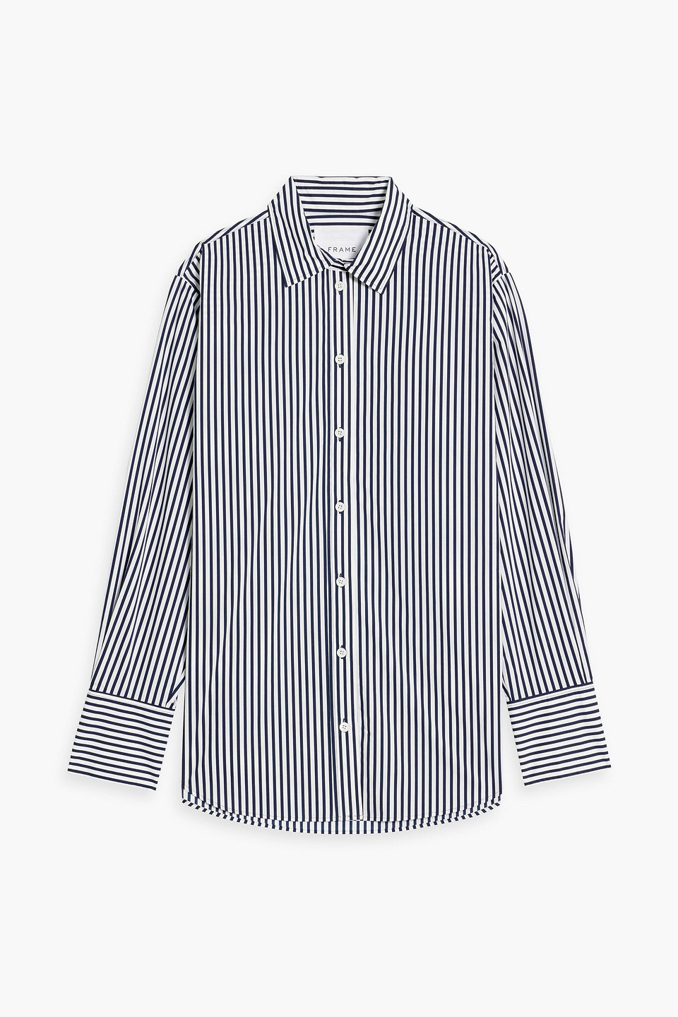 Frame Striped Cotton-poplin Shirt In Navy