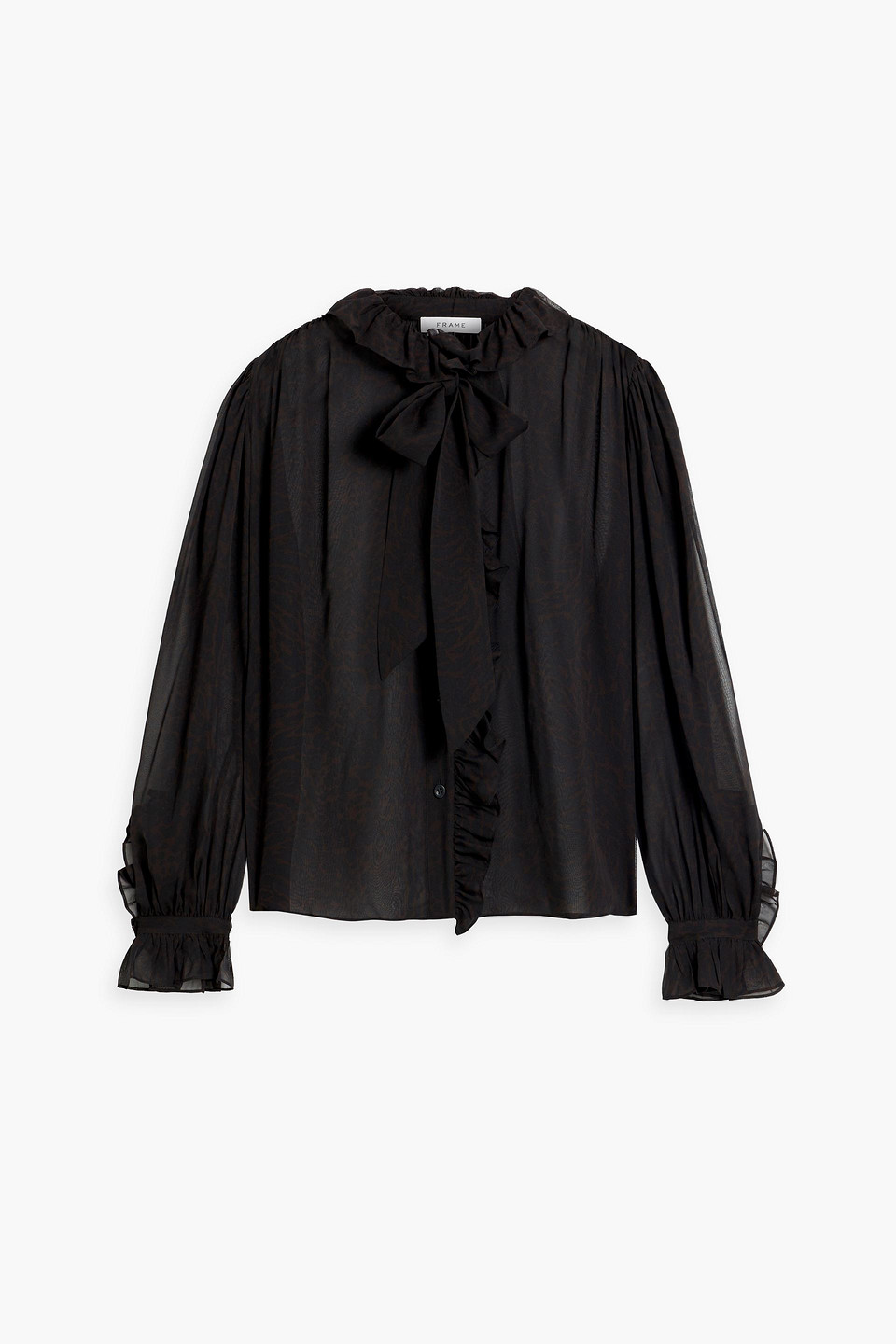 Shop Frame Ruffled Silk-chiffon Blouse In Dark Brown