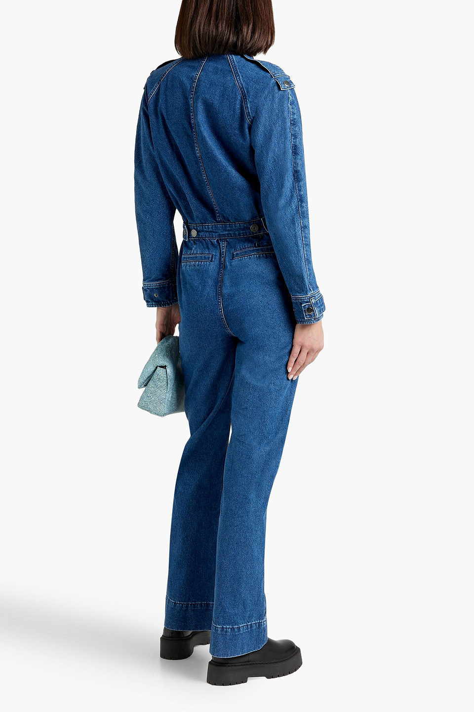 Shop Frame Denim Jumpsuit In Dark Denim