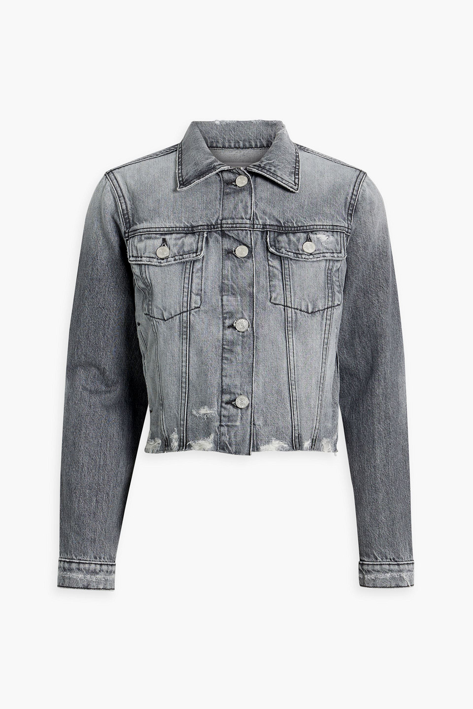 Shop Frame Cropped Distressed Denim Jacket In Gray