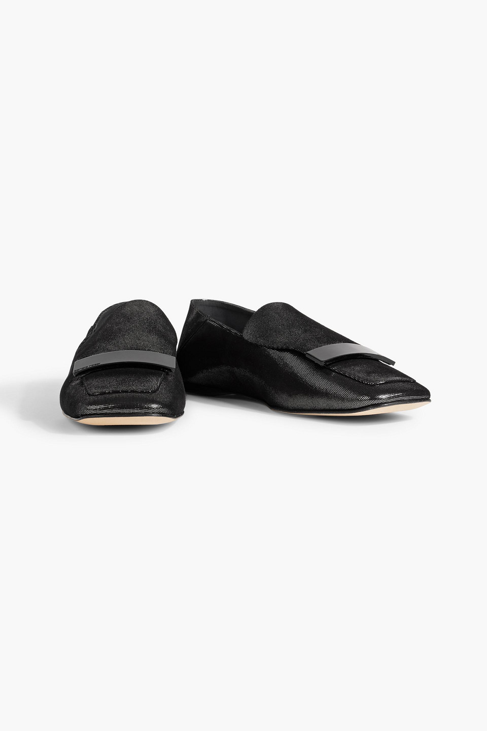 Sergio Rossi Sr1 05 Embellished Metallic Suede Collapsible-heel Loafers In Black
