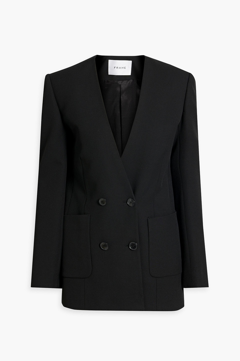 Frame Double-breasted Twill Blazer In Black