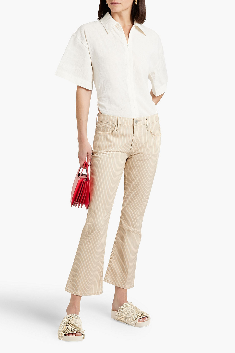 FRAME LE CROP MINI BOOT STRIPED MID-RISE BOOTCUT JEANS