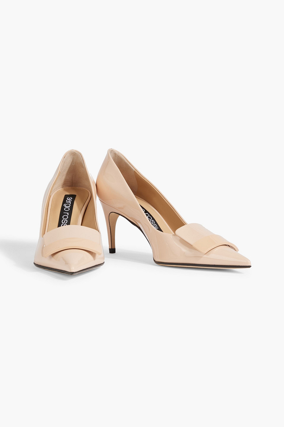 Shop Sergio Rossi Sr1 75 Embellished Patent-leather Pumps In Neutral