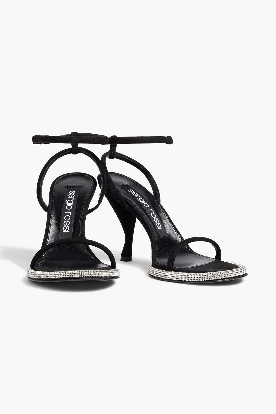 Shop Sergio Rossi Sr Bijoux Crystal-embellished Suede Sandals In Black