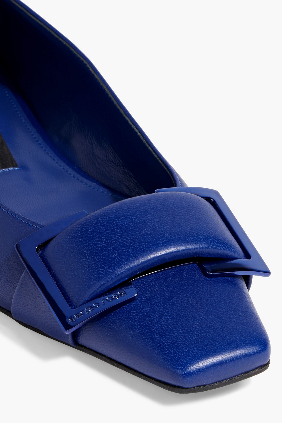 Shop Sergio Rossi Sr Twenty Buckle-embellished Leather Flats In Indigo