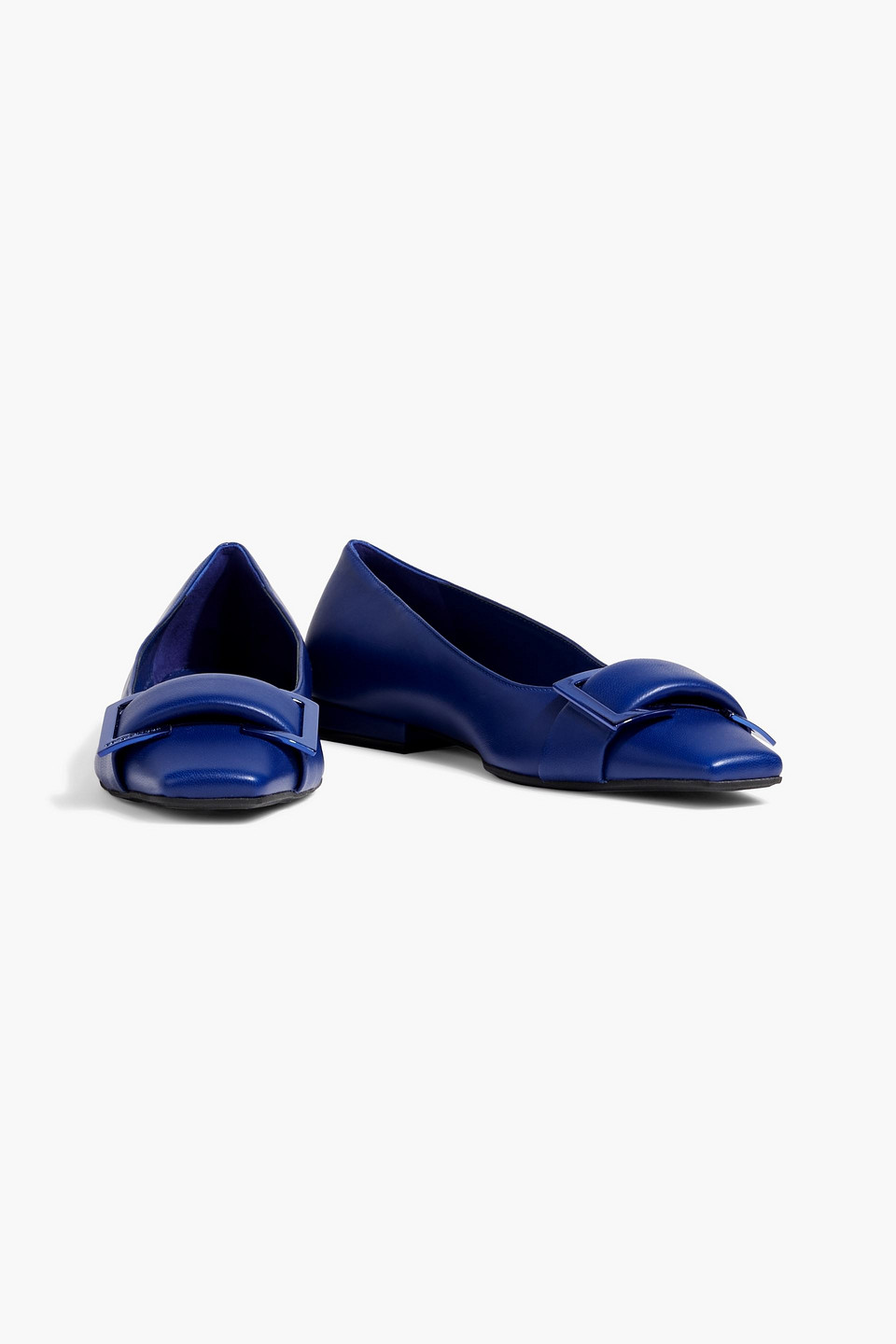 Shop Sergio Rossi Sr Twenty Buckle-embellished Leather Flats In Indigo