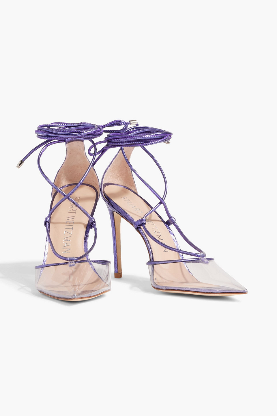 Shop Stuart Weitzman Metallic Snake-effect Leather And Pvc Pumps In Purple