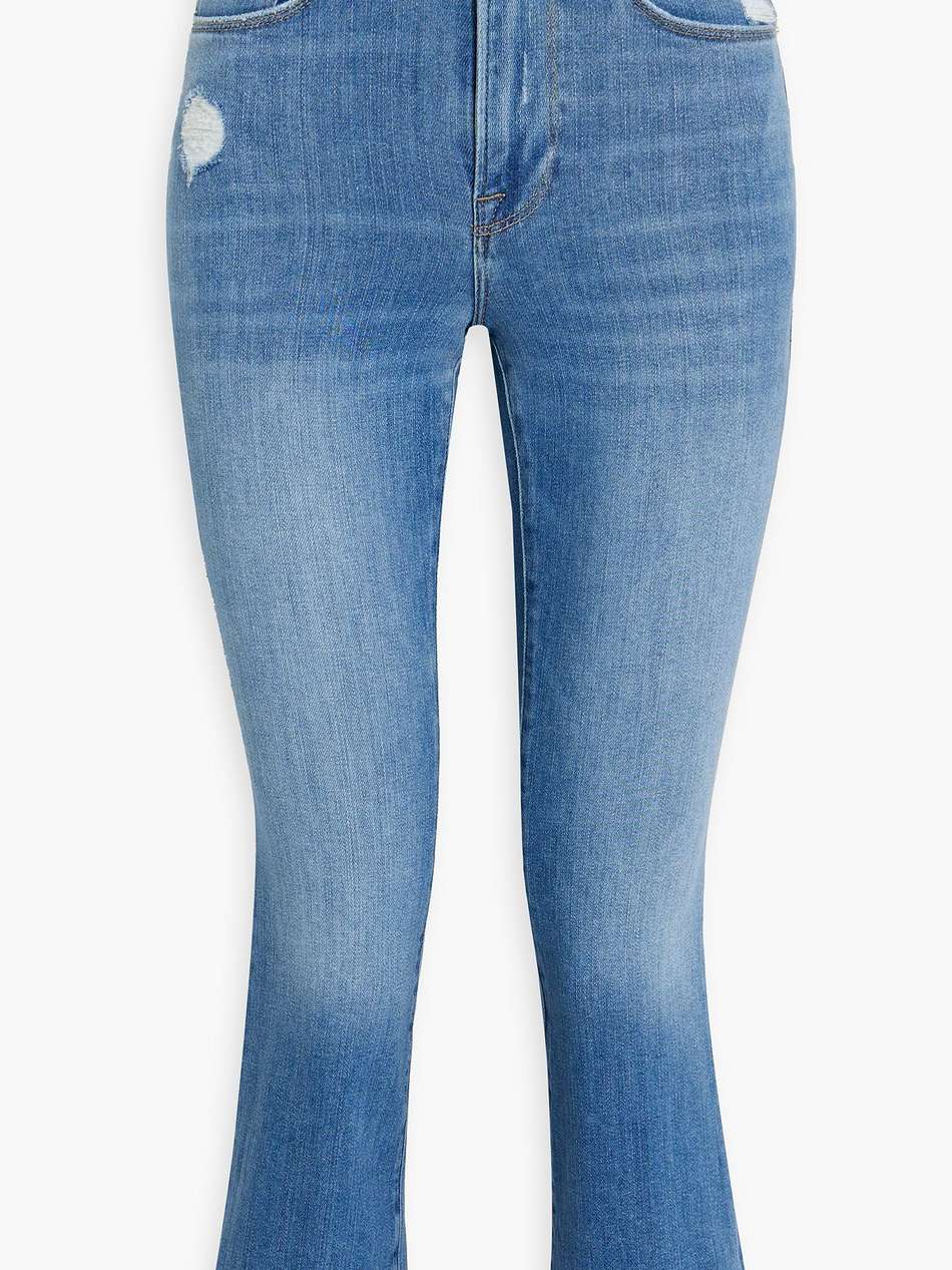 le crop mini boot distressed mid-rise bootcut jeans
