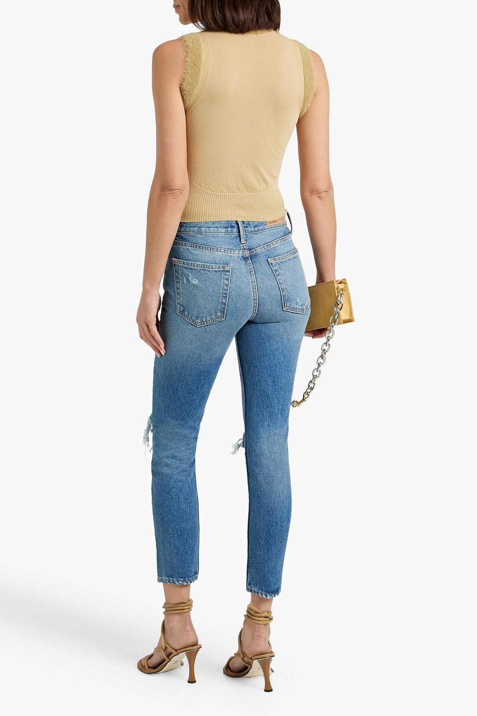 Shop Grlfrnd Karolina Distressed High-rise Skinny Jeans In Light Denim