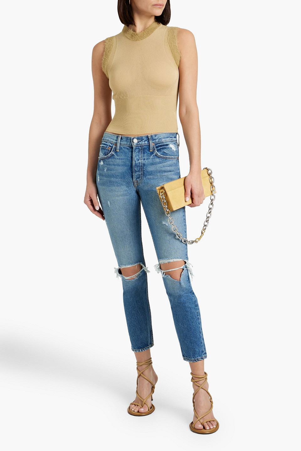 Shop Grlfrnd Karolina Distressed High-rise Skinny Jeans In Light Denim