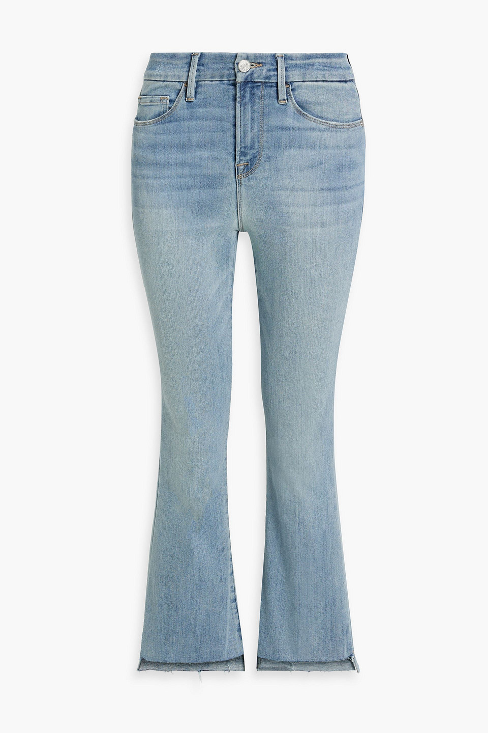 Frame Le Crop Mini Boot Frayed Mid-rise Bootcut Jeans In Light Denim