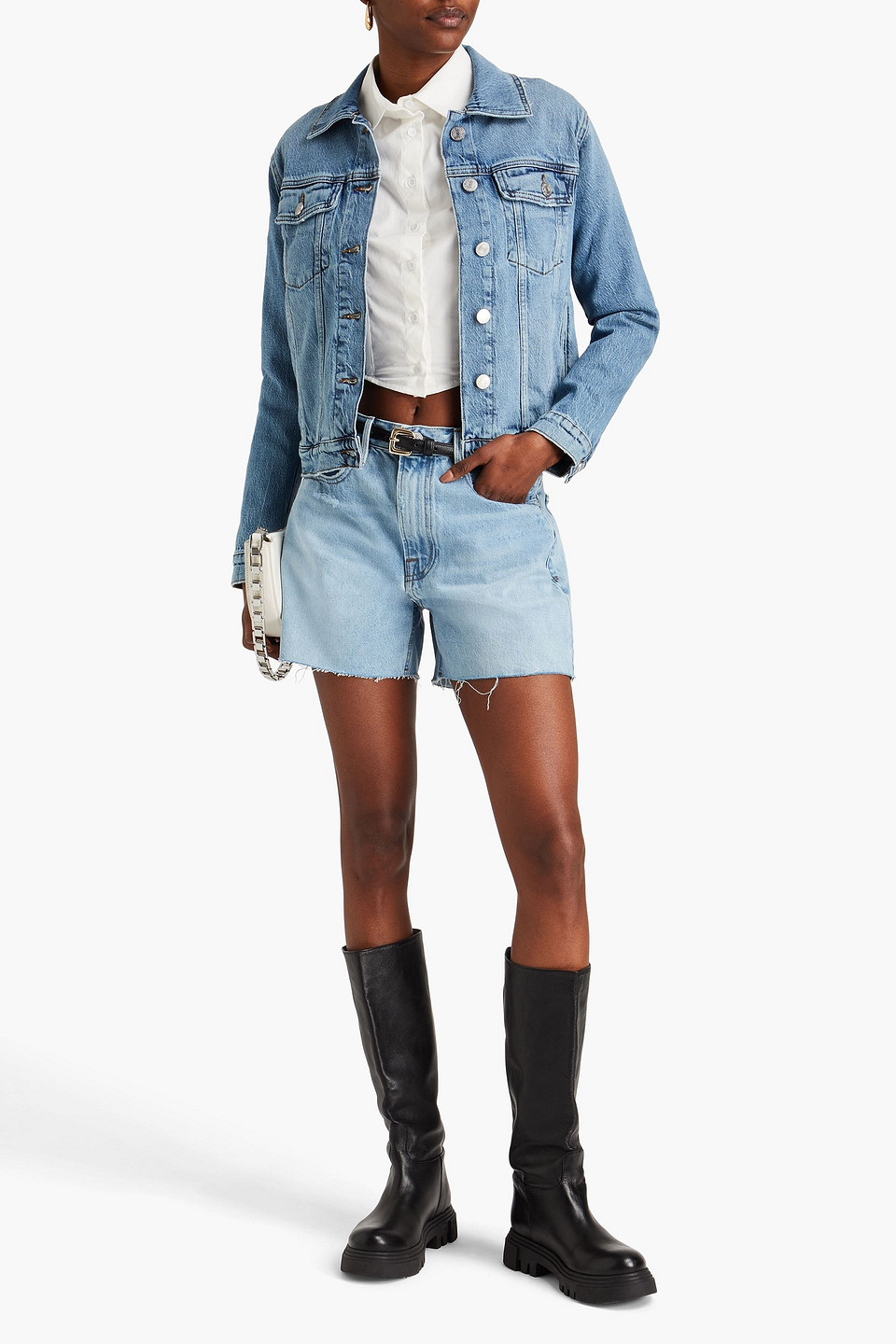 FRAME LE SUPER HIGH DISTRESSED DENIM SHORTS