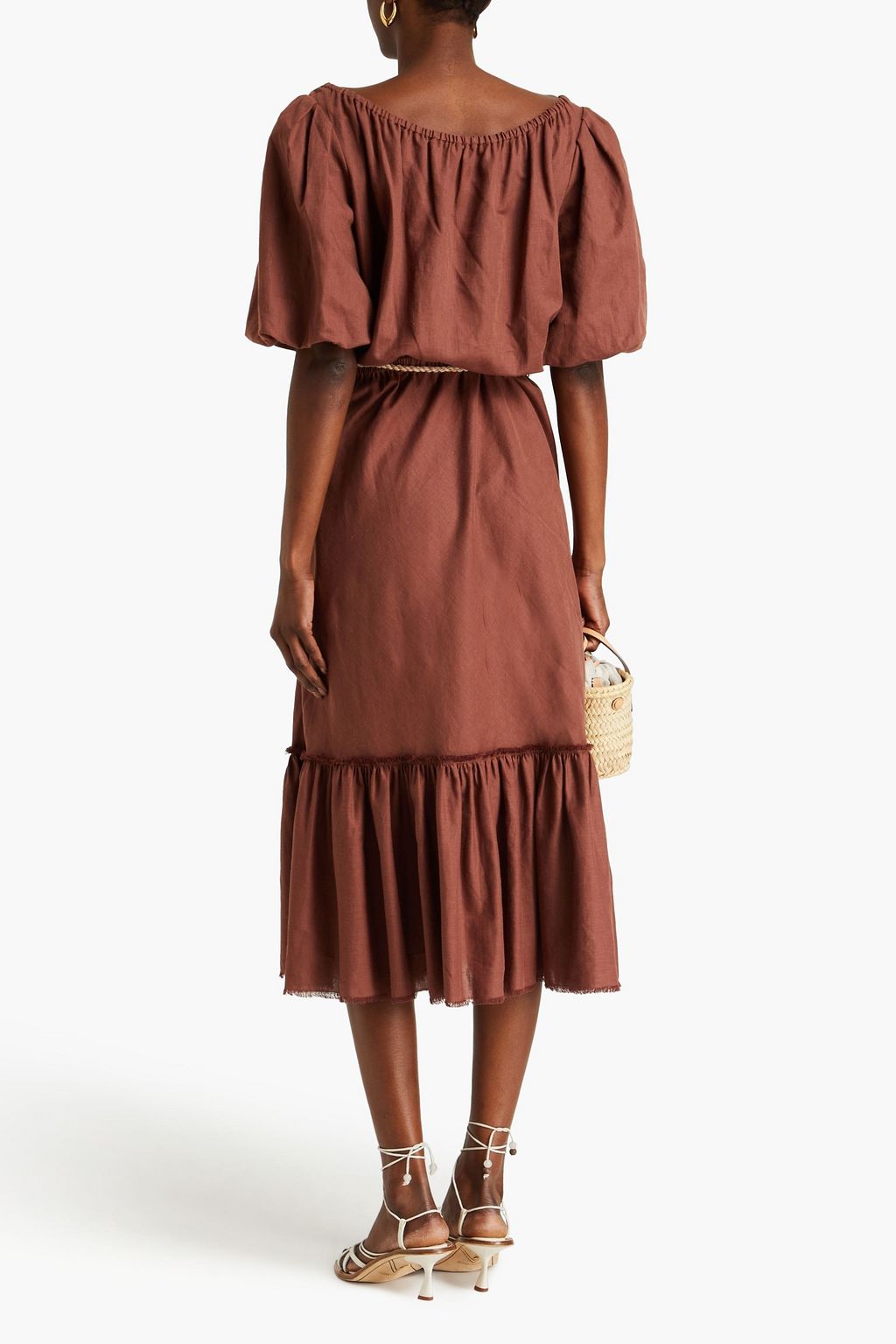 TORY BURCH Maxikleid aus einer Leinen-Baumwollmischung mit Gürtel