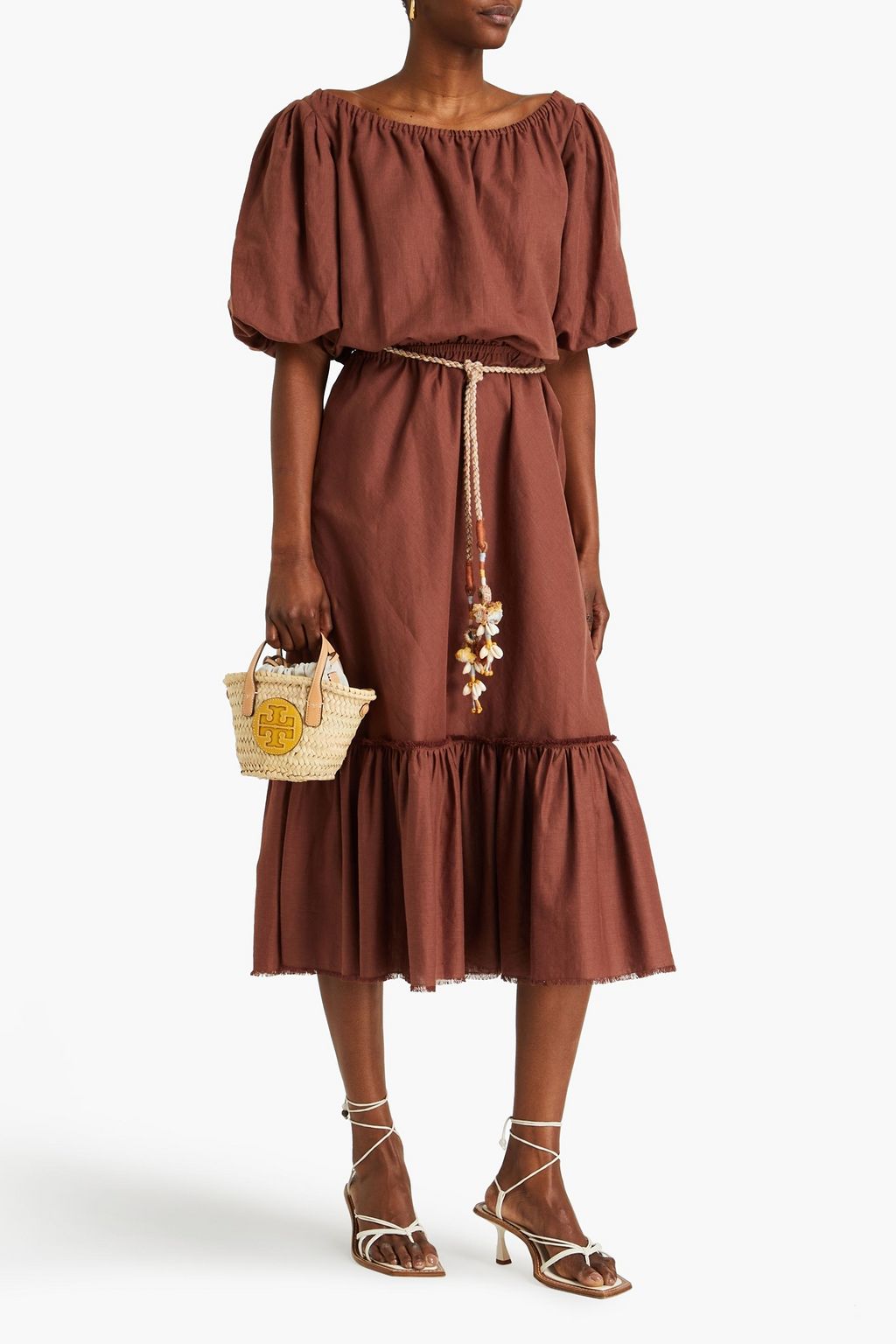 TORY BURCH Maxikleid aus einer Leinen-Baumwollmischung mit Gürtel