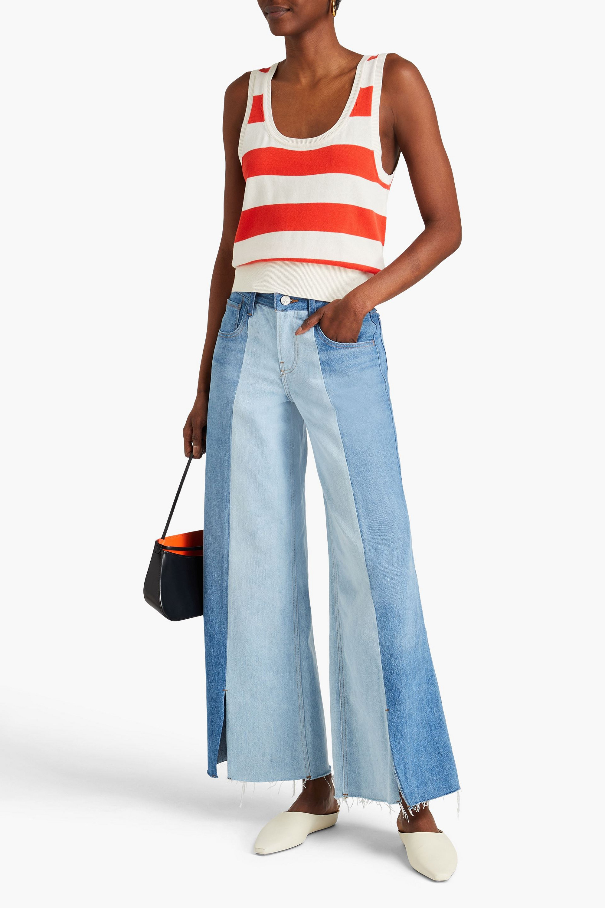 FRAME Split Seam two-tone high-rise wide-leg jeans