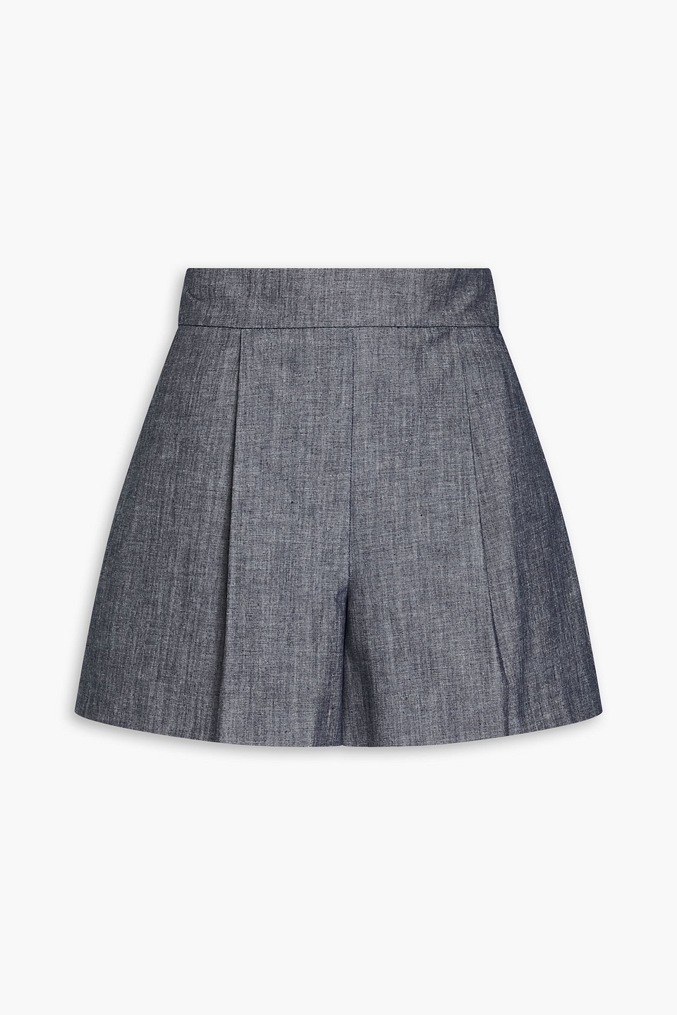 Oscar De La Renta Pleated Cotton-chambray Shorts In Navy