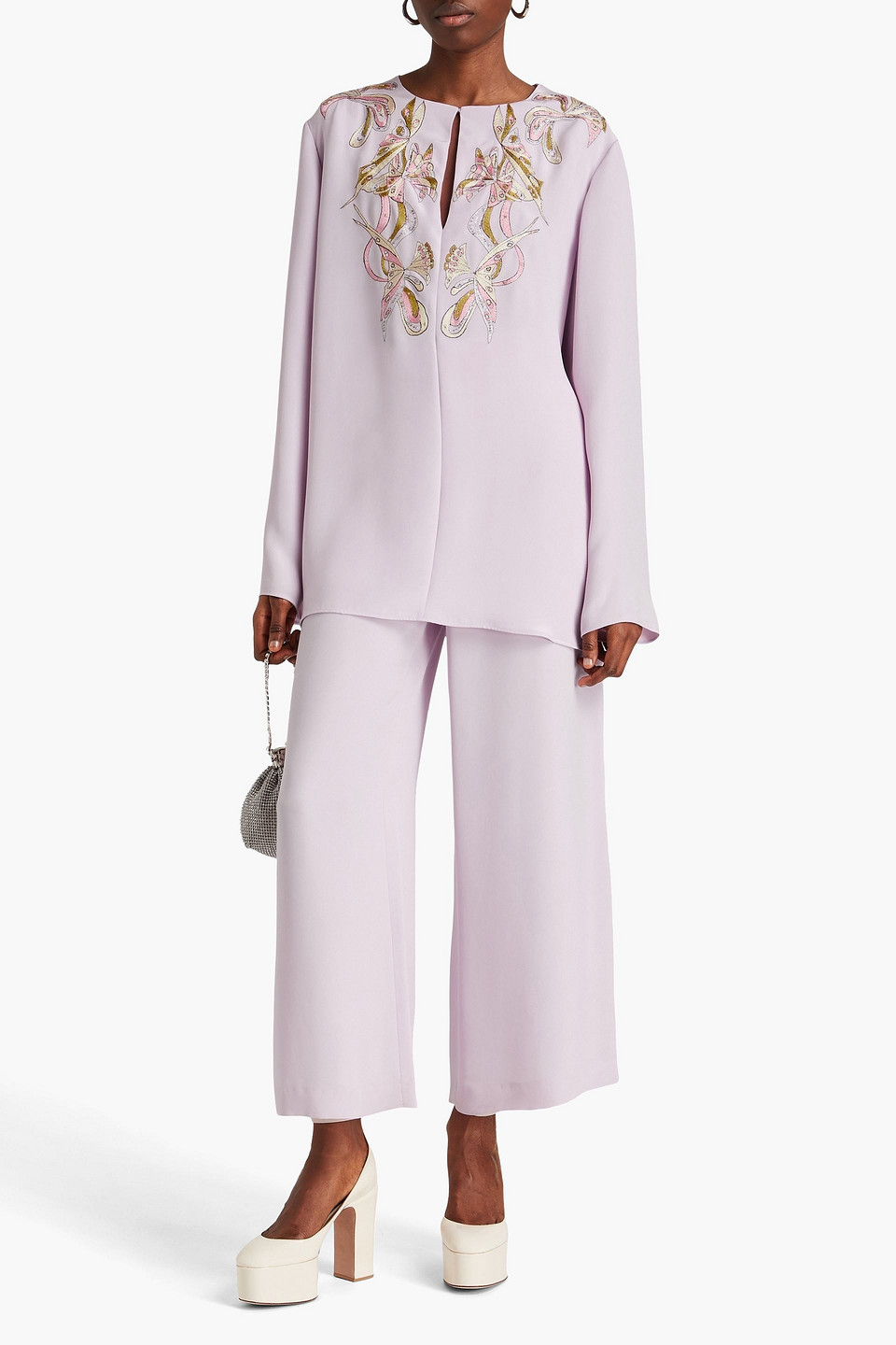 Shop Pucci Embellished Silk-cady Kaftan In Lilac