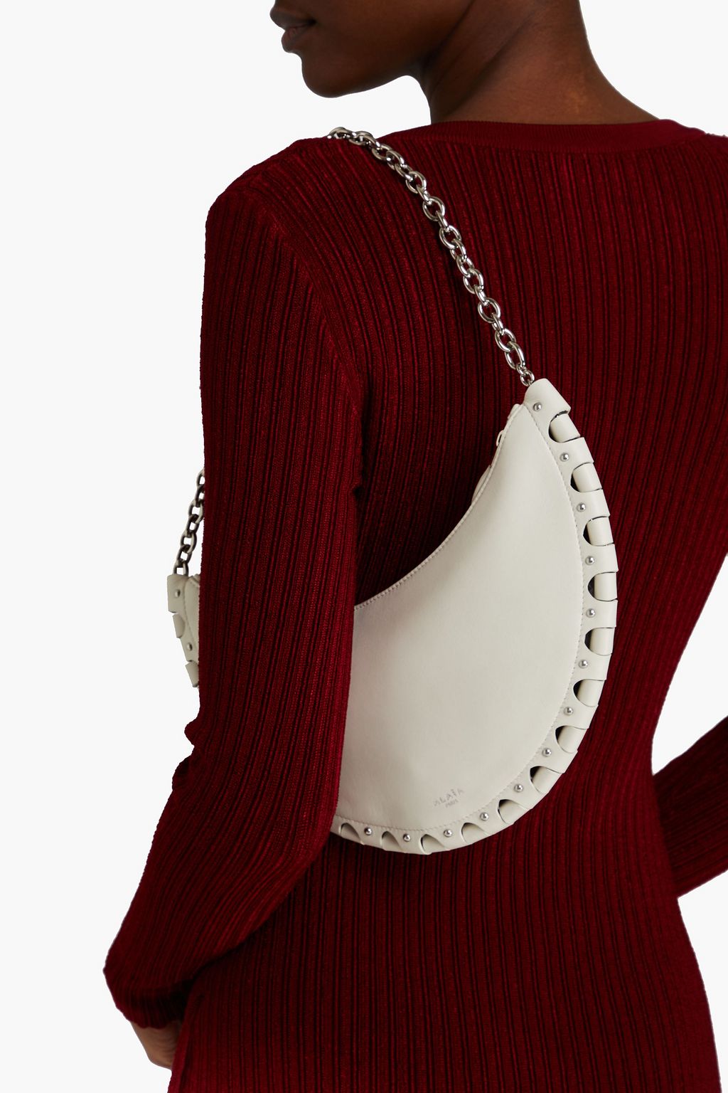 ALAÏA Demi Lune laser-cut studded leather shoulder bag