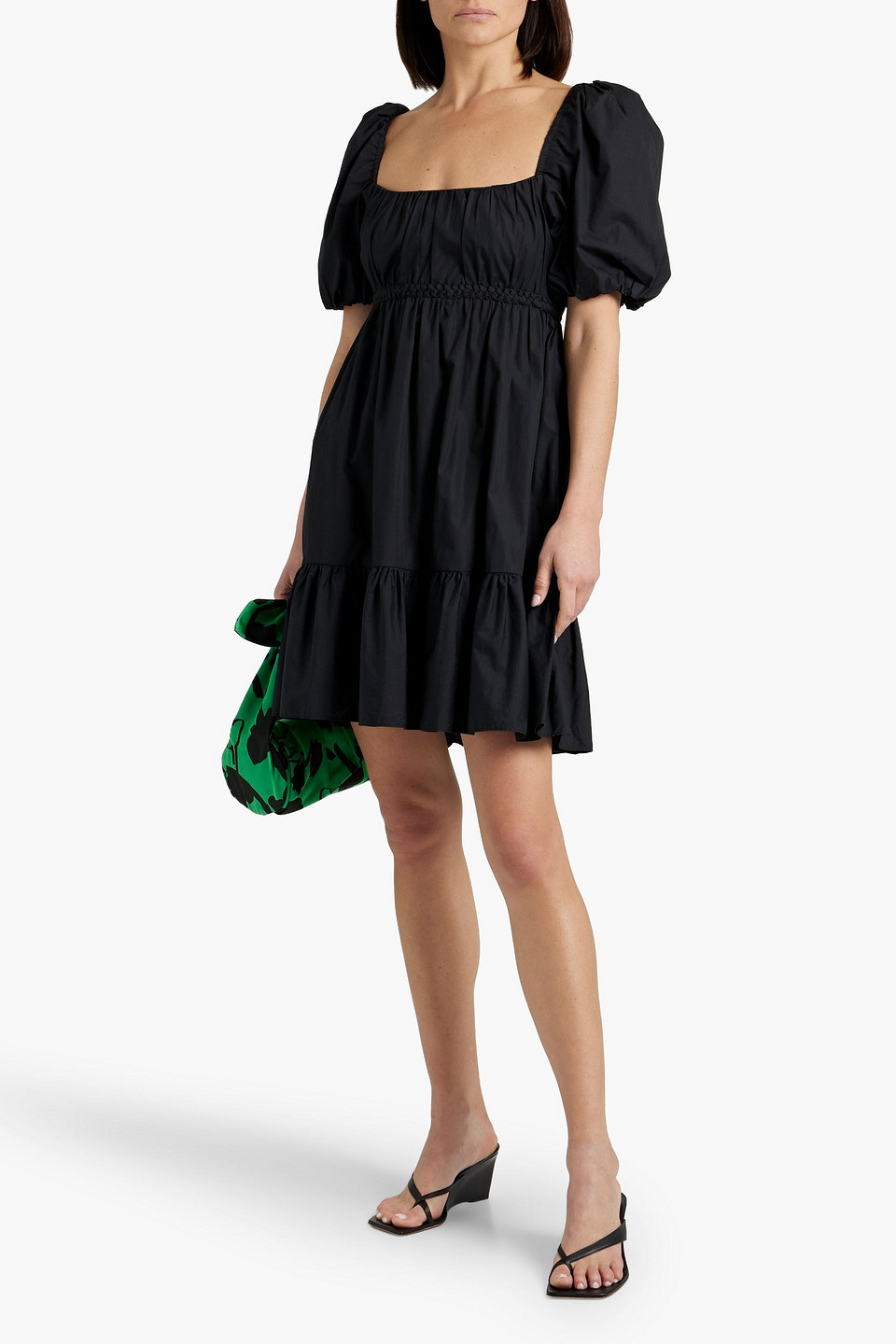 Shop Derek Lam 10 Crosby Ada Ruffled Cotton-poplin Mini Dress In Schwarz