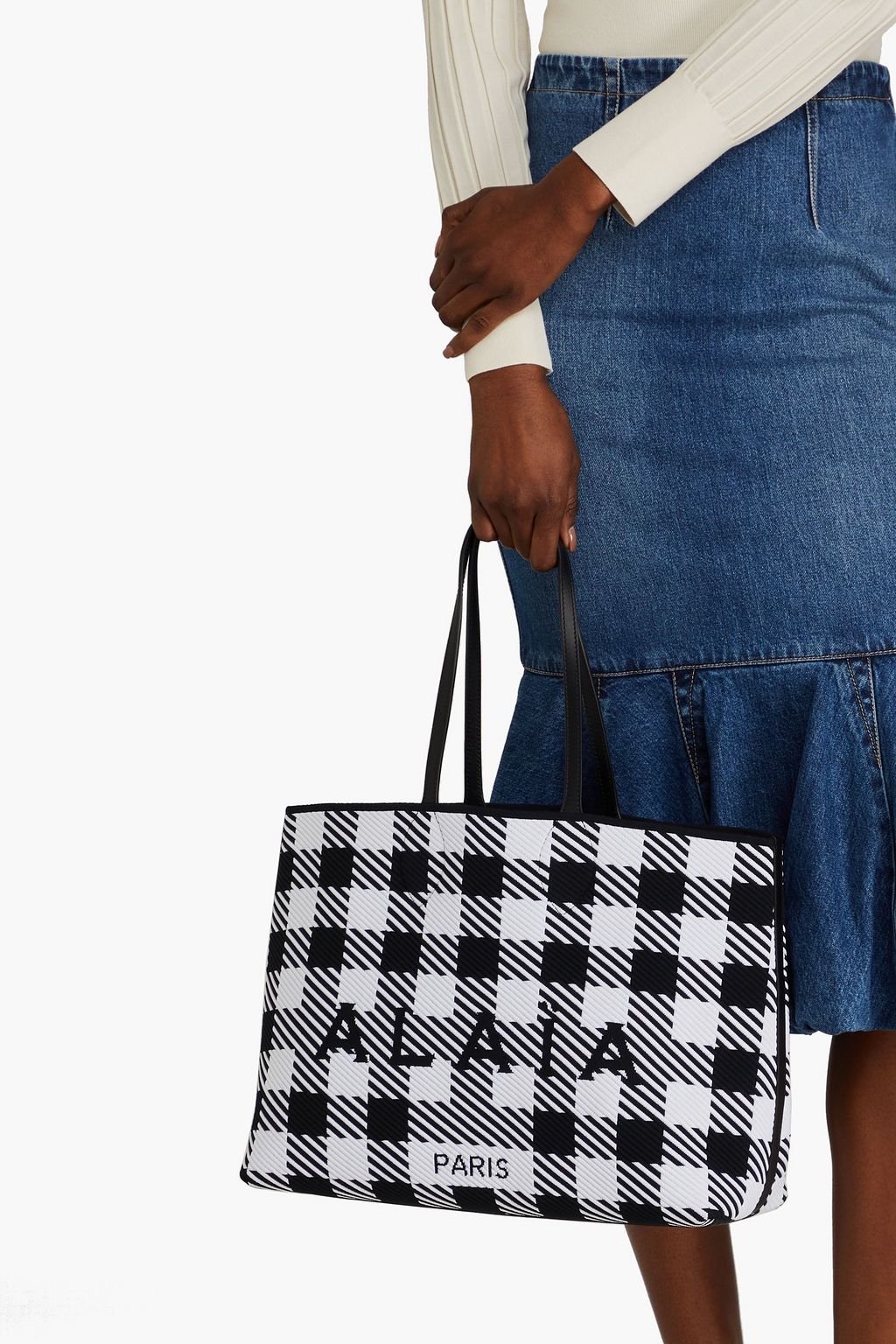 ALAÏA リブ編みジャカード トートバッグ ギンガム