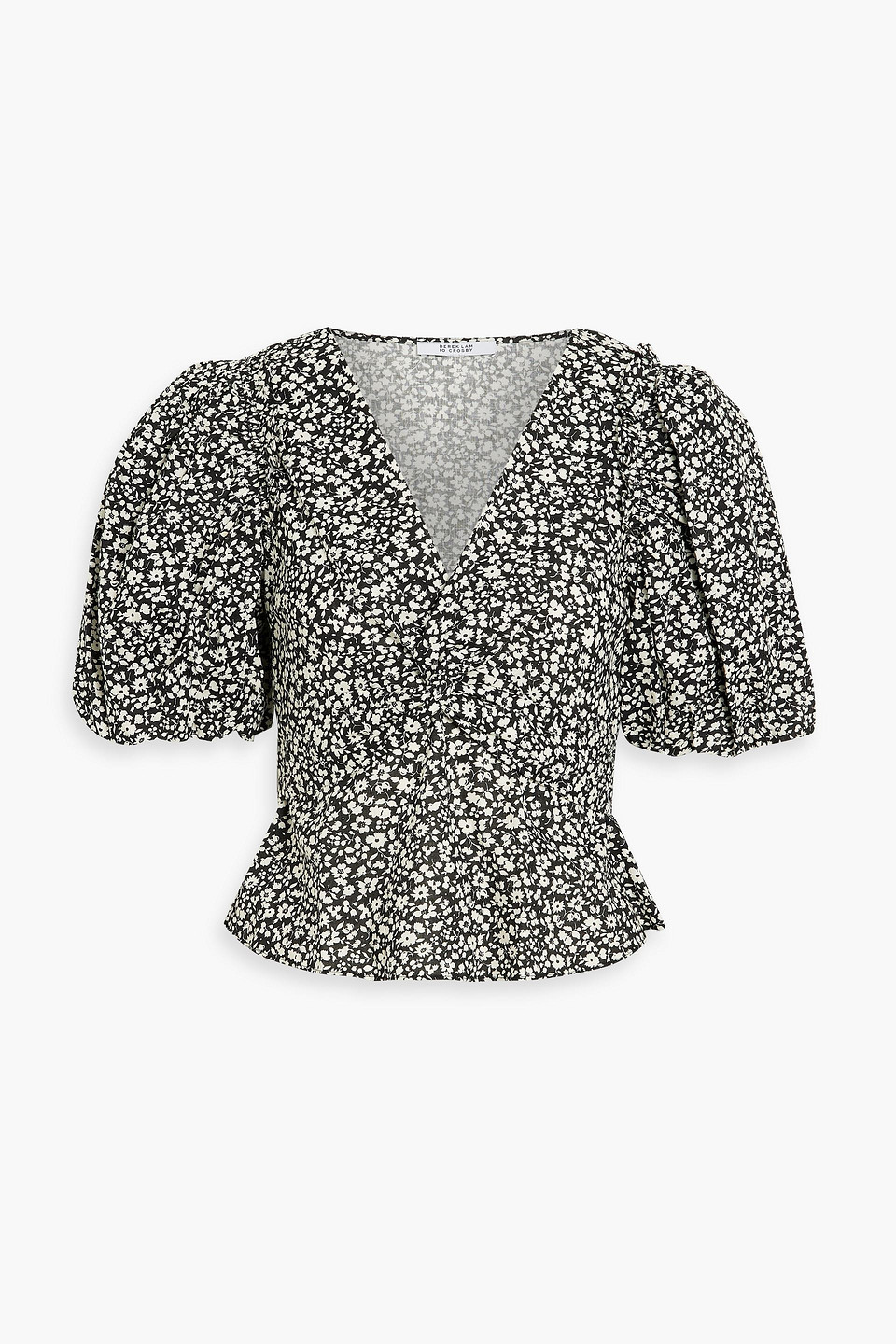 Derek Lam 10 Crosby Twisted Floral-print Linen-blend Top In Black