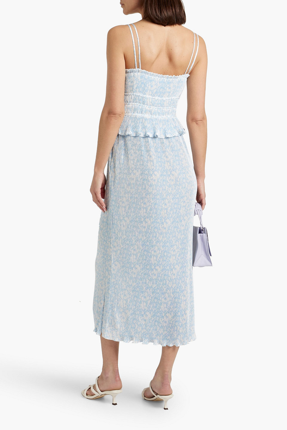 Shop Derek Lam 10 Crosby Brisha Printed Plissé-satin Midi Dress In Sky Blue