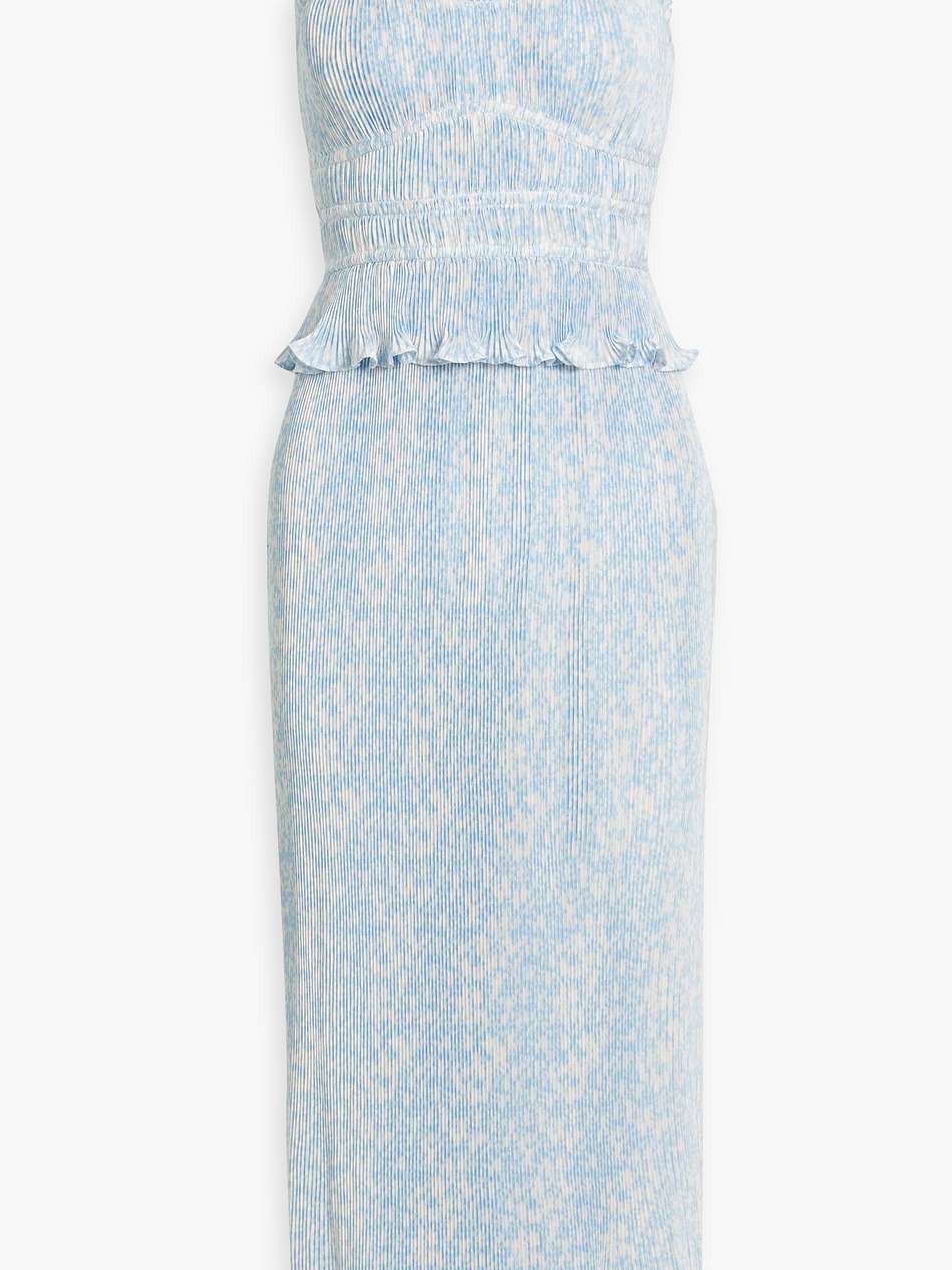 brisha printed plissé-satin midi dress