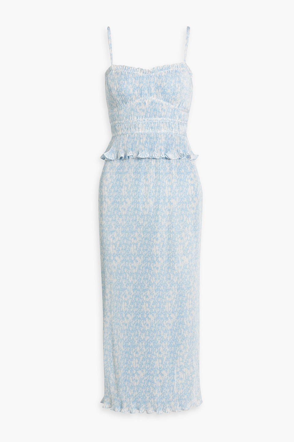 Shop Derek Lam 10 Crosby Brisha Printed Plissé-satin Midi Dress In Sky Blue