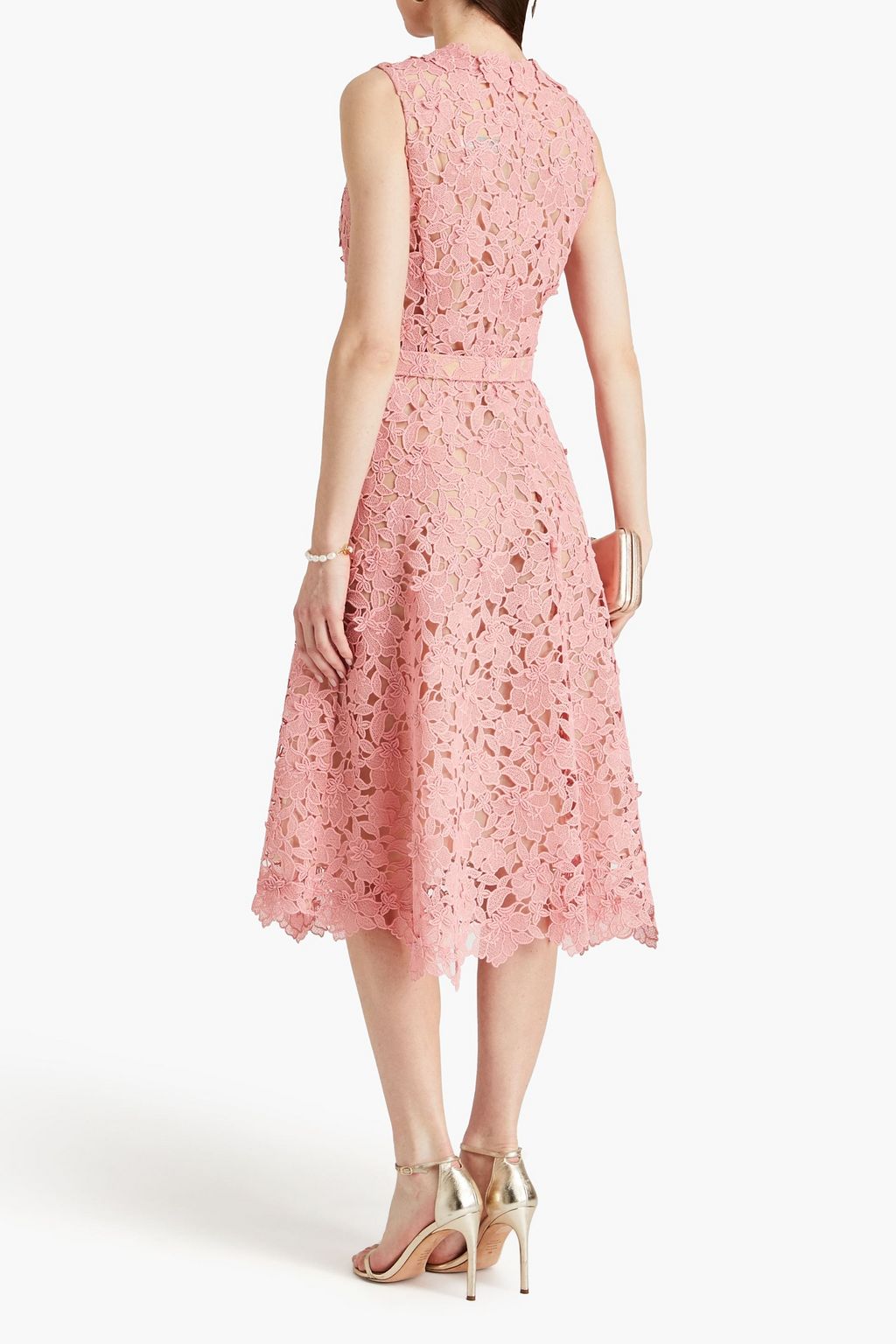 OSCAR DE LA RENTA 코튼 혼방 기퓌르 레이스 벨티드 미디 드레스