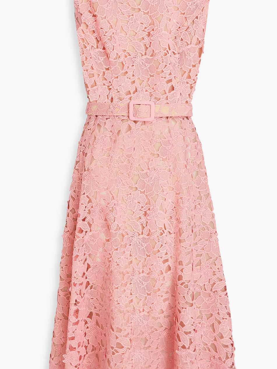 belted cotton-blend guipure lace midi dress