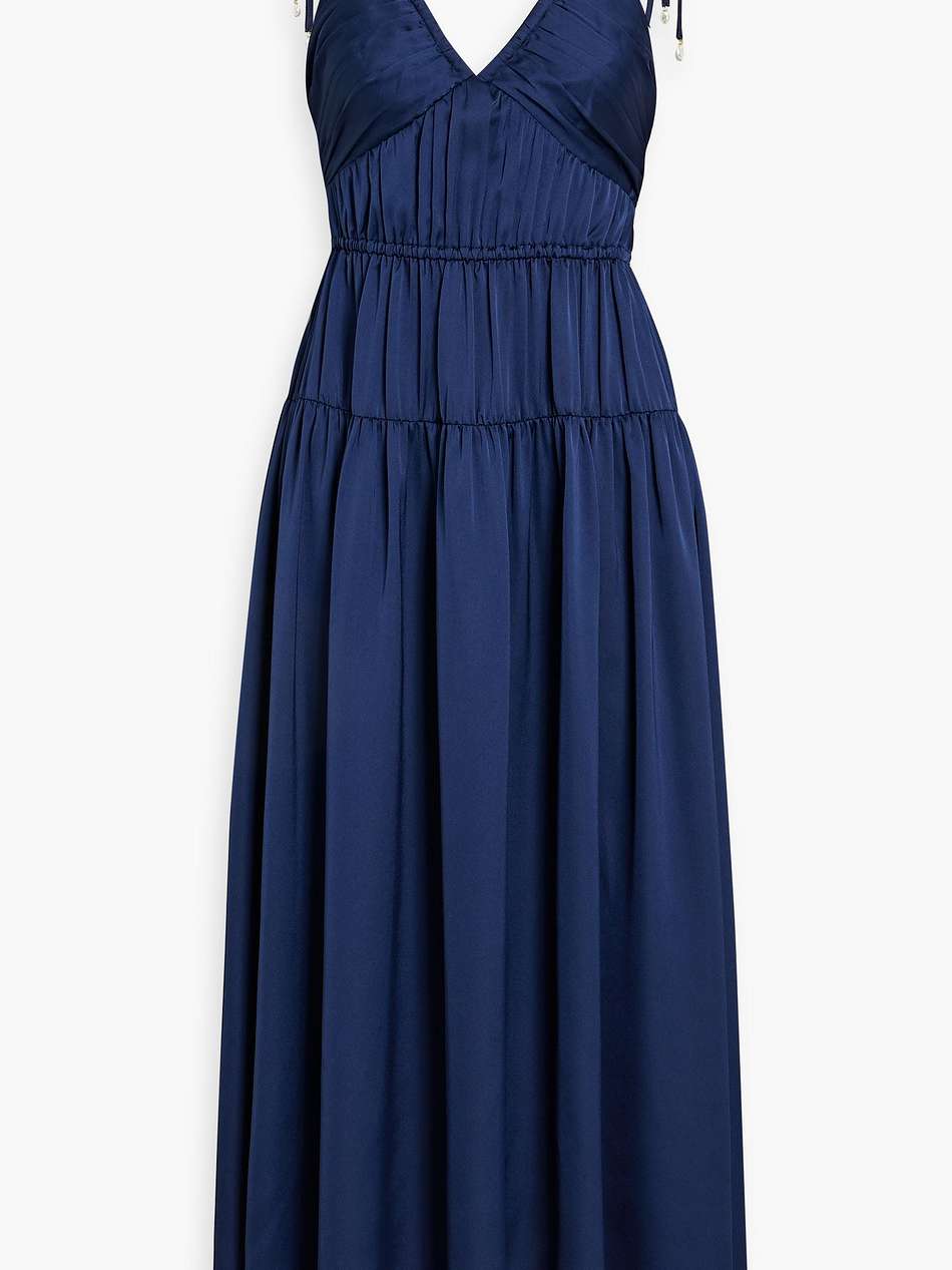 callista pleated satin midi dress