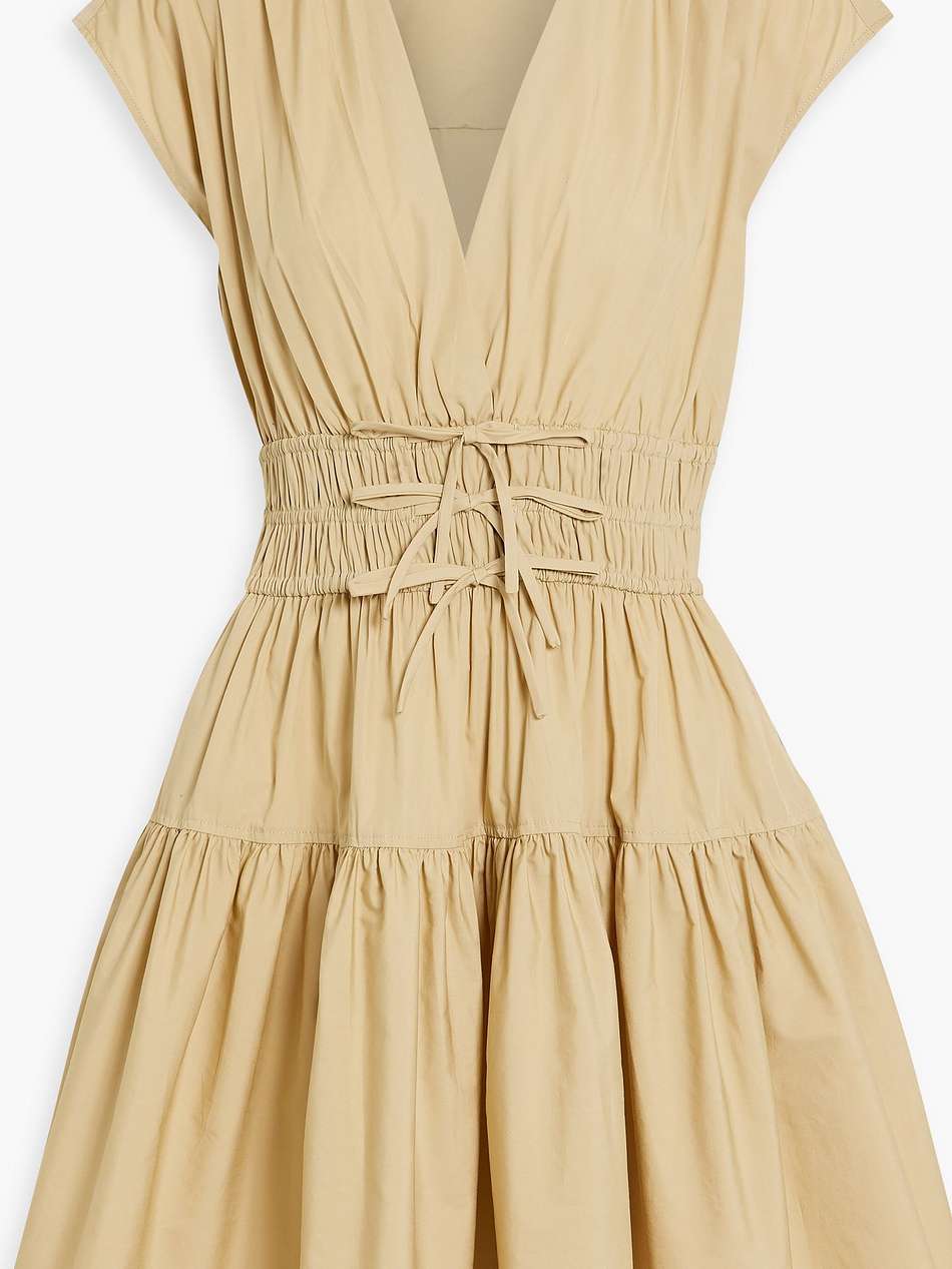 tora bow-detailed gathered cotton-poplin mini dress