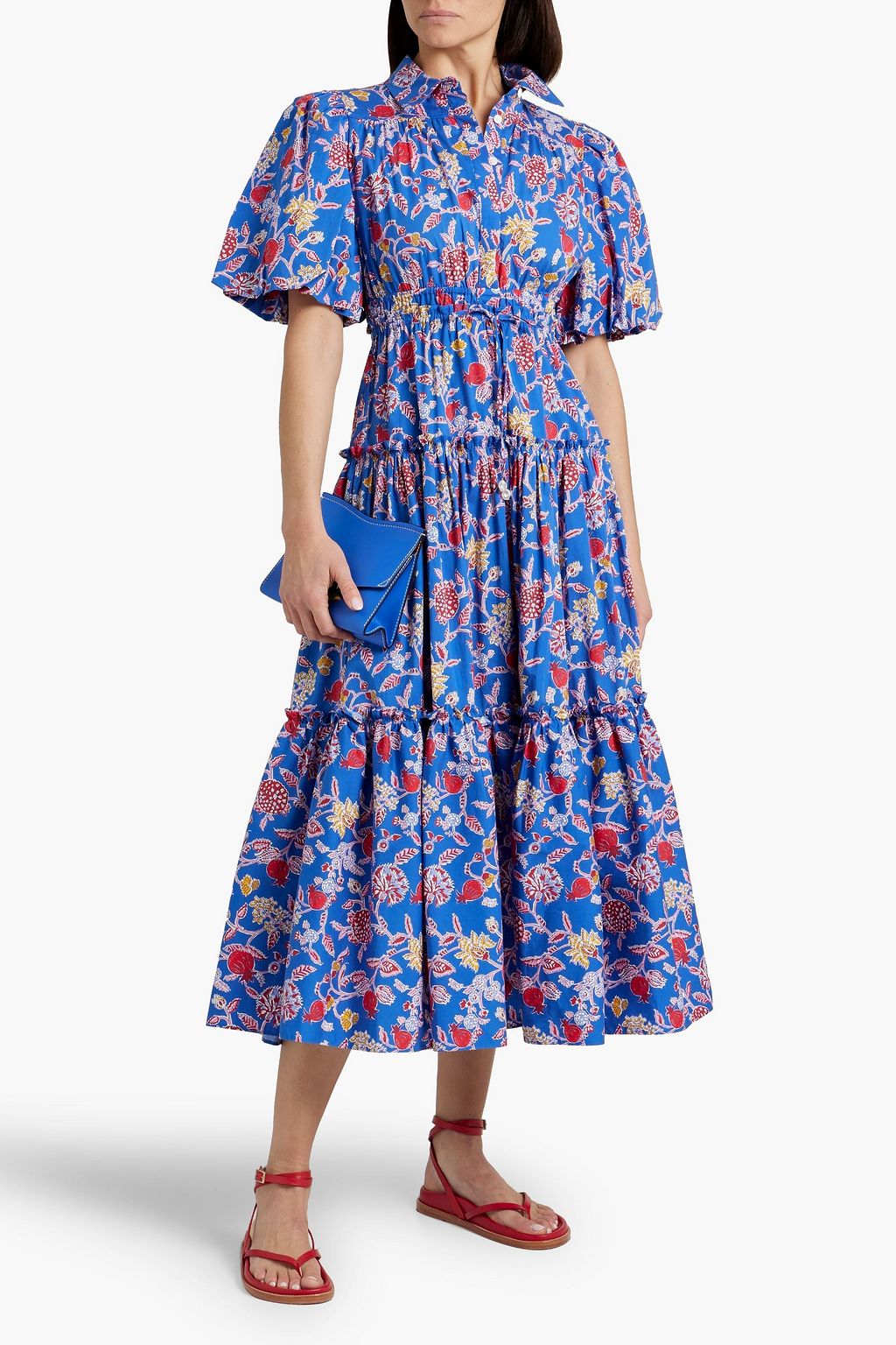 DEREK LAM 10 CROSBY 프린트 코튼 혼방 포플린 티어드 셔츠 드레스