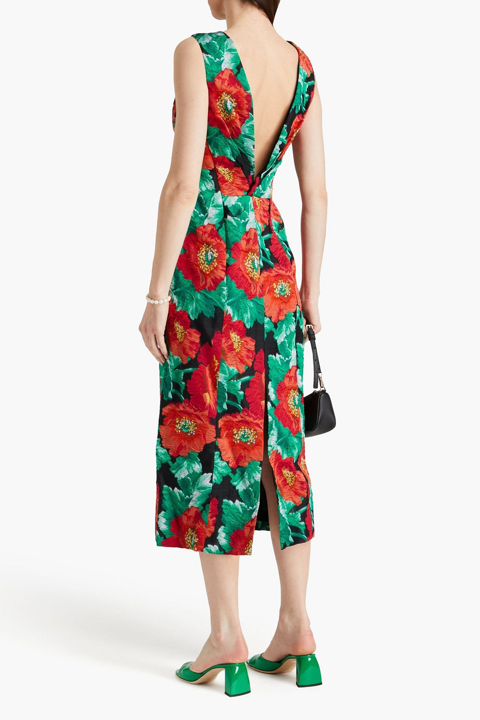 Shop Oscar De La Renta Floral Cloqué-jacquard Midi Dress In Green