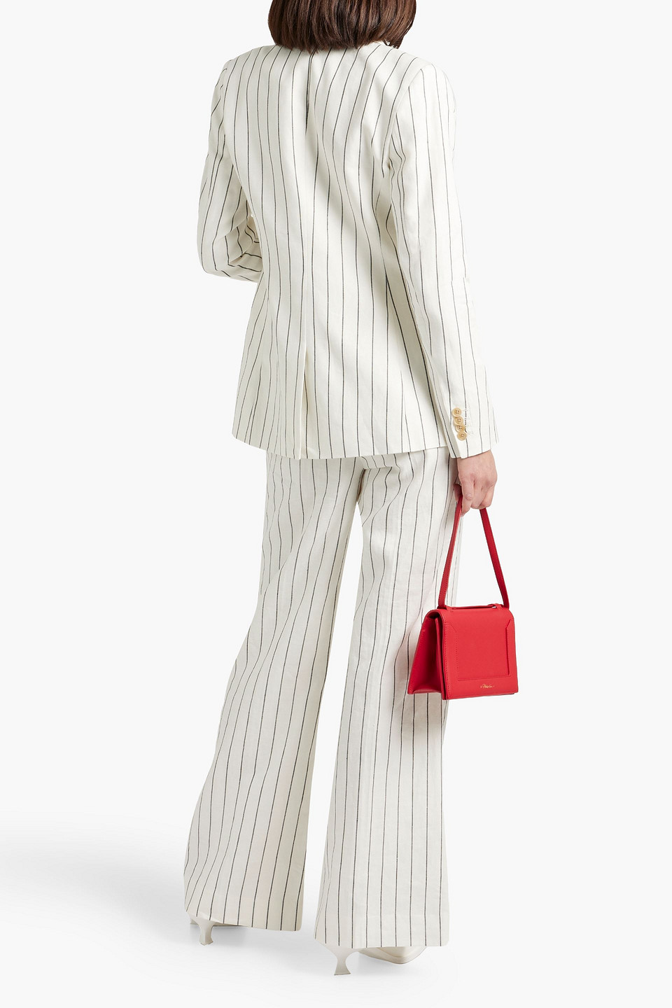 DEREK LAM 10 CROSBY WALTER DOUBLE-BREASTED PINSTRIPED LINEN AND COTTON-BLEND BLAZER