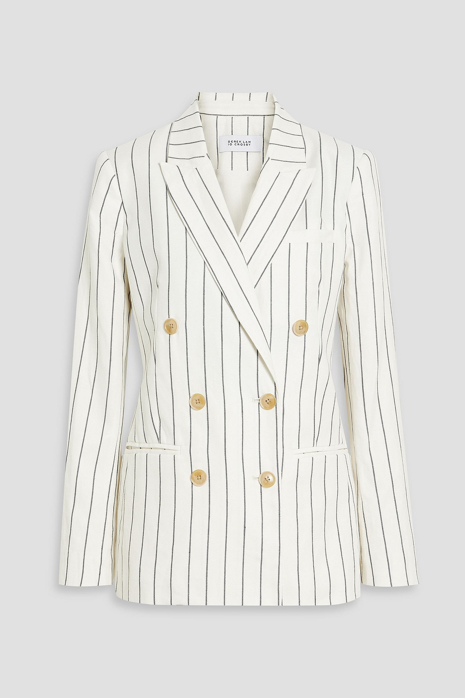 Derek Lam 10 Crosby Double-breasted Pinstriped Linen And Cotton-blend Blazer In Off-white