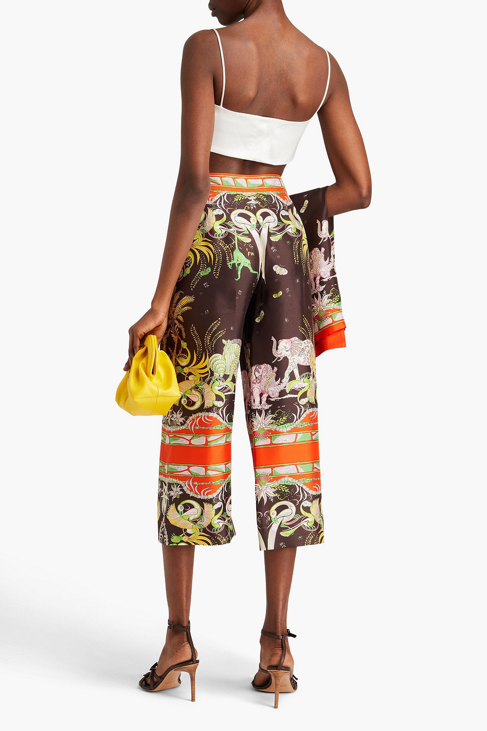 Shop Pucci Cropped Printed Silk-twill Wide-leg Pants In Dark Brown