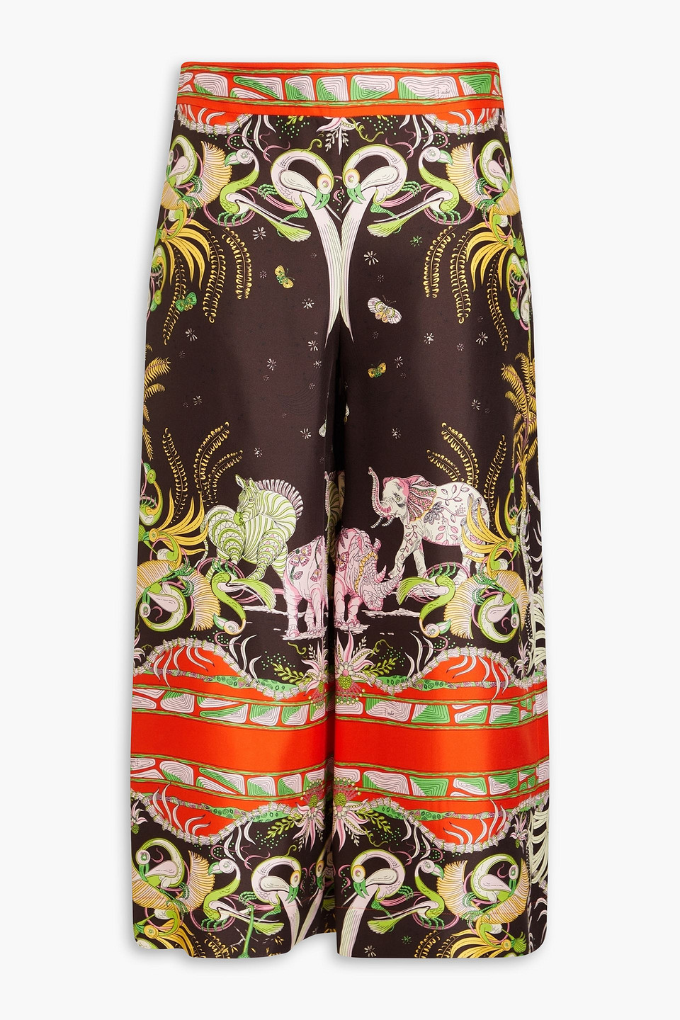 Pucci Cropped Printed Silk-twill Wide-leg Pants In Dark Brown