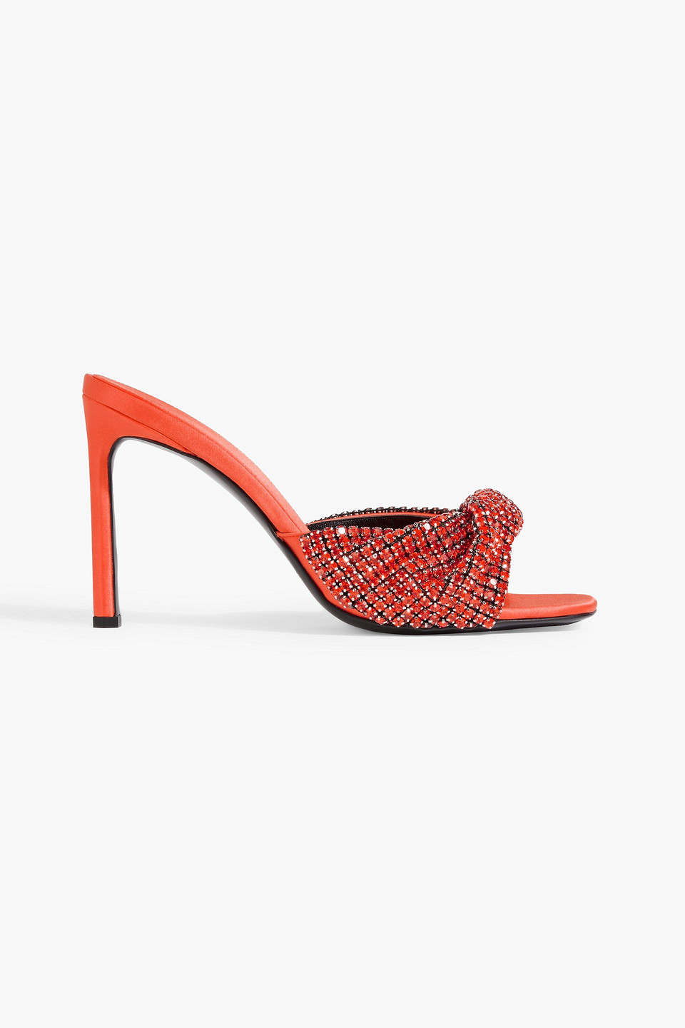 Shop Evangelie Smyrniotaki X Sergio Rossi Sr Tyra 95 Crystal-embellished Satin Mules In Bright Orange