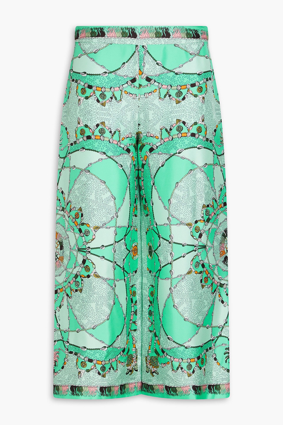 Pucci Cropped Printed Silk-twill Wide-leg Pants In Mint