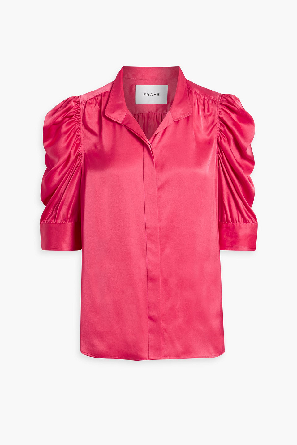 Frame Gillian Ruched Silk-satin Top In Bubblegum