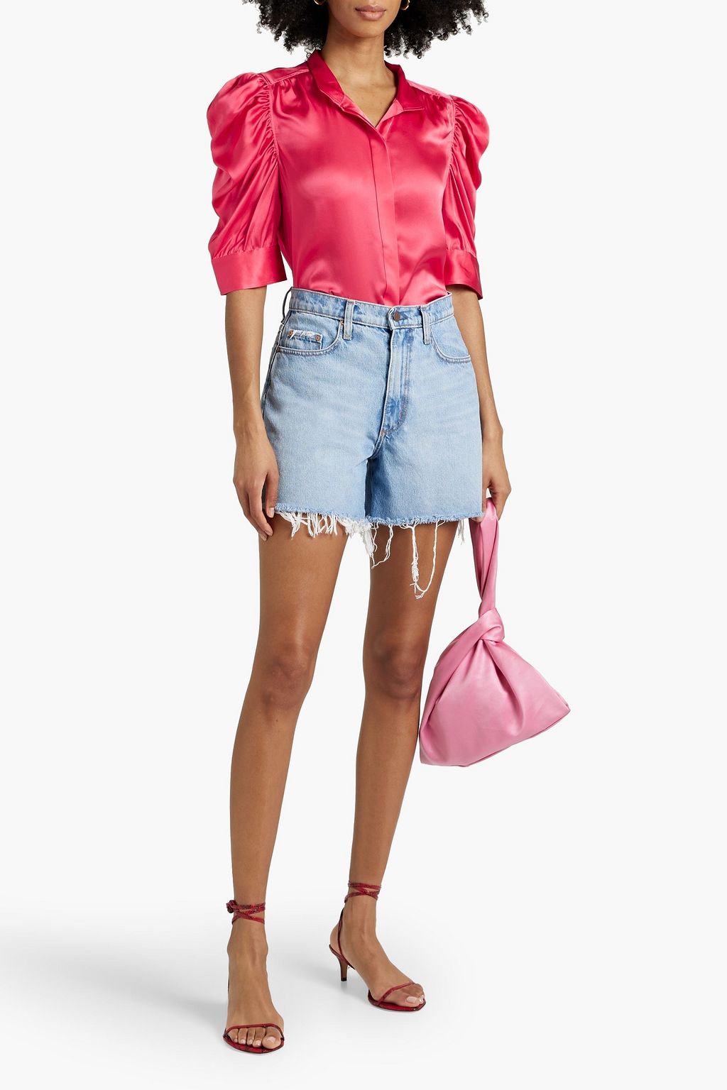 FRAME Gillian ruched silk-satin top