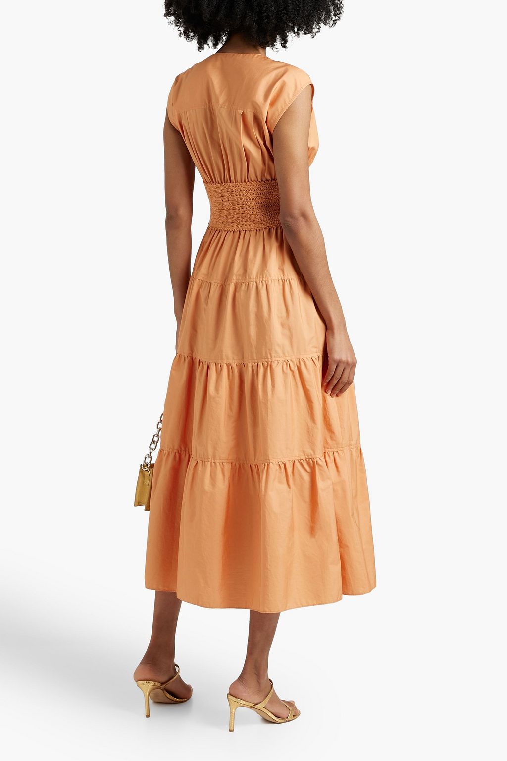 DEREK LAM 10 CROSBY Antara crochet-paneled tiered cotton-poplin midi dress