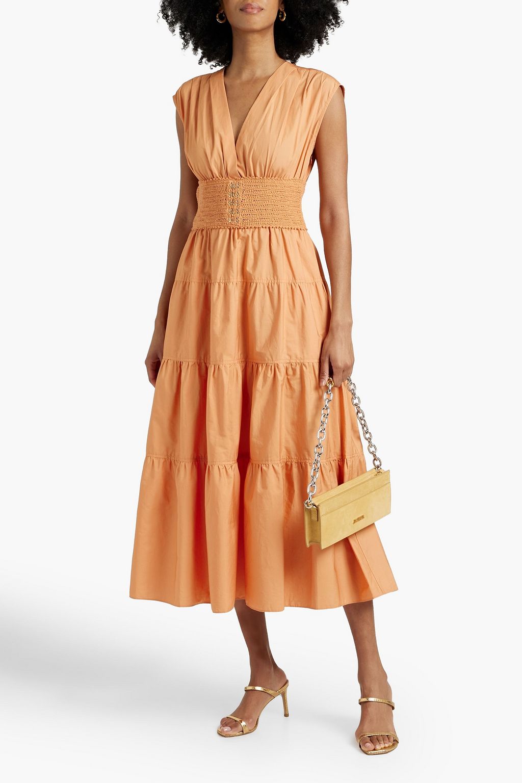 DEREK LAM 10 CROSBY Antara crochet-paneled tiered cotton-poplin midi dress
