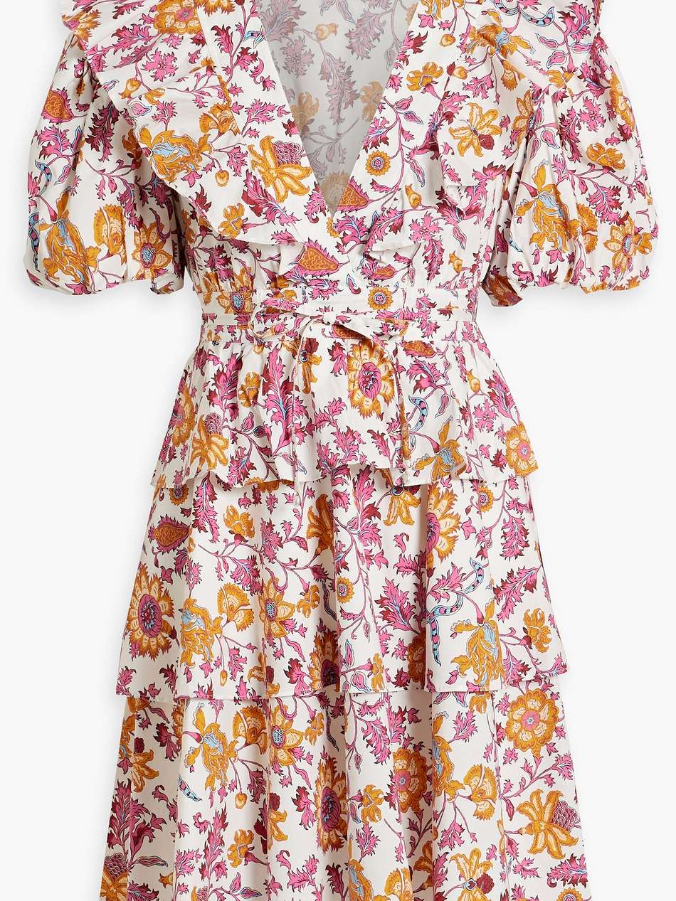 ophelia ruffled printed cotton-blend poplin mini dress