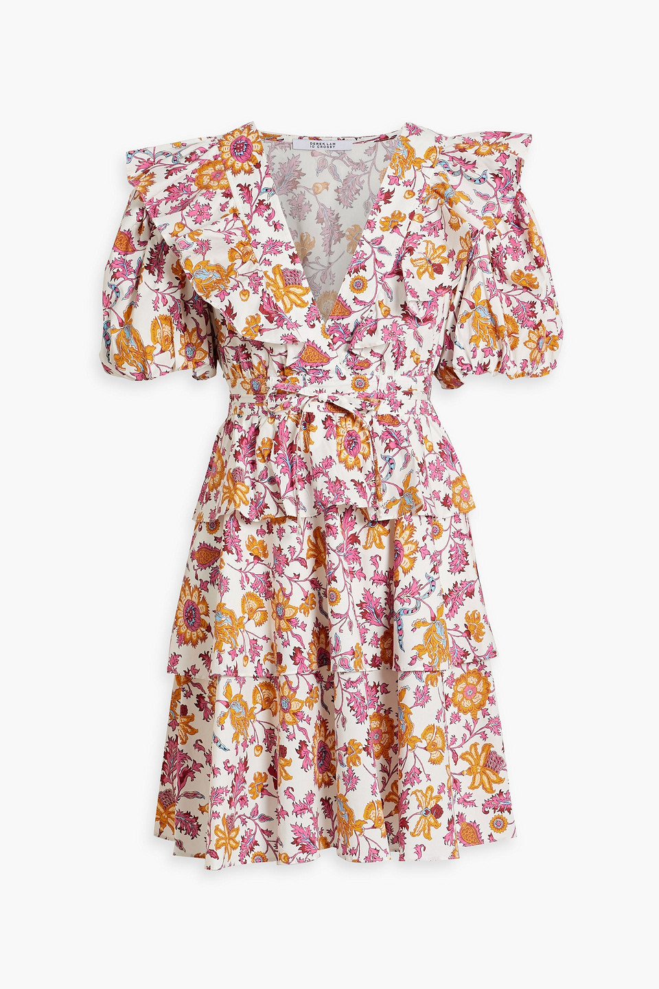 Derek Lam 10 Crosby Ophelia Ruffled Printed Cotton-blend Poplin Mini Dress In Ringelblumenfarben