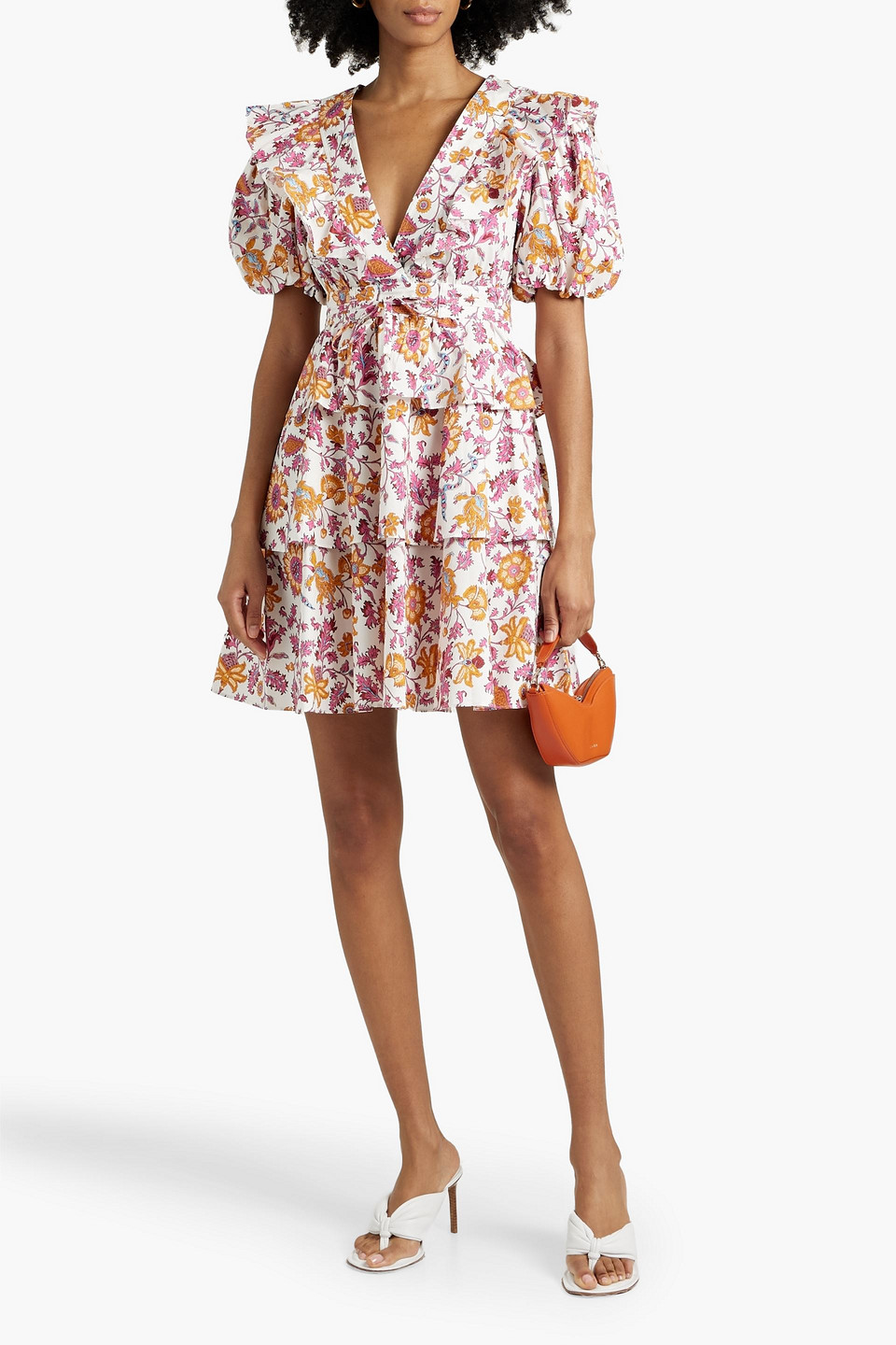 Derek Lam 10 Crosby Ophelia Ruffled Printed Cotton-blend Poplin Mini Dress In Ringelblumenfarben