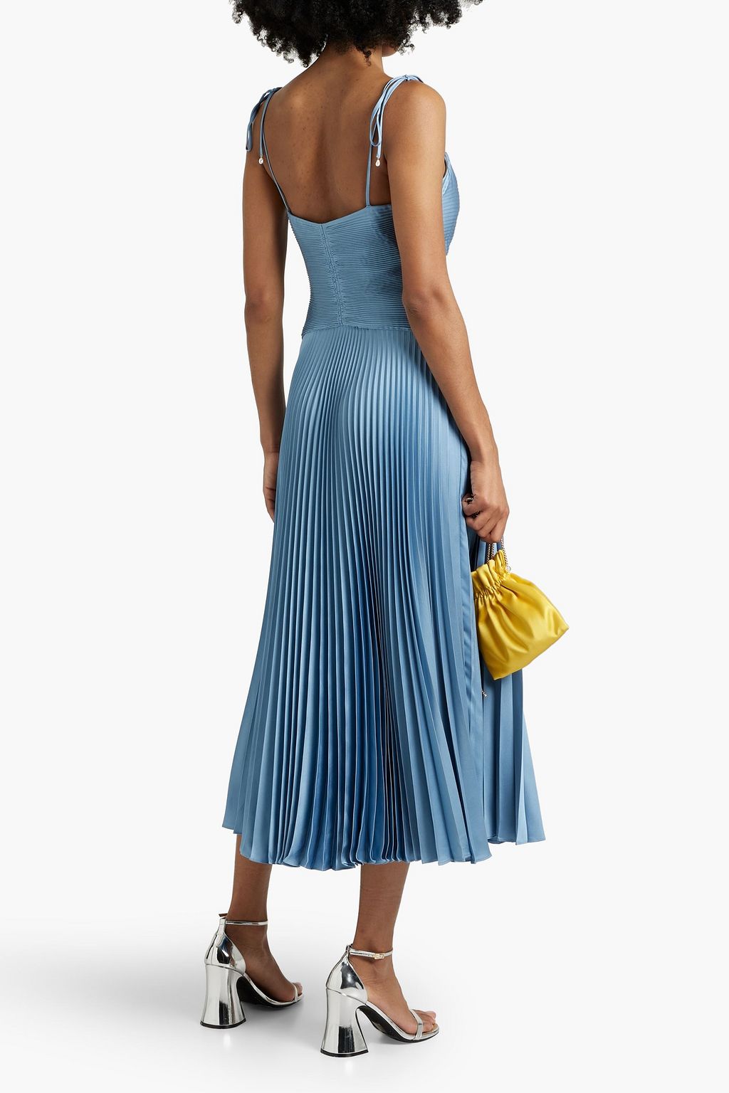 DEREK LAM 10 CROSBY فستان متوسط الطول ’’روتشيل’’ مصنوع من ساتان كريب ومزين بكسرات