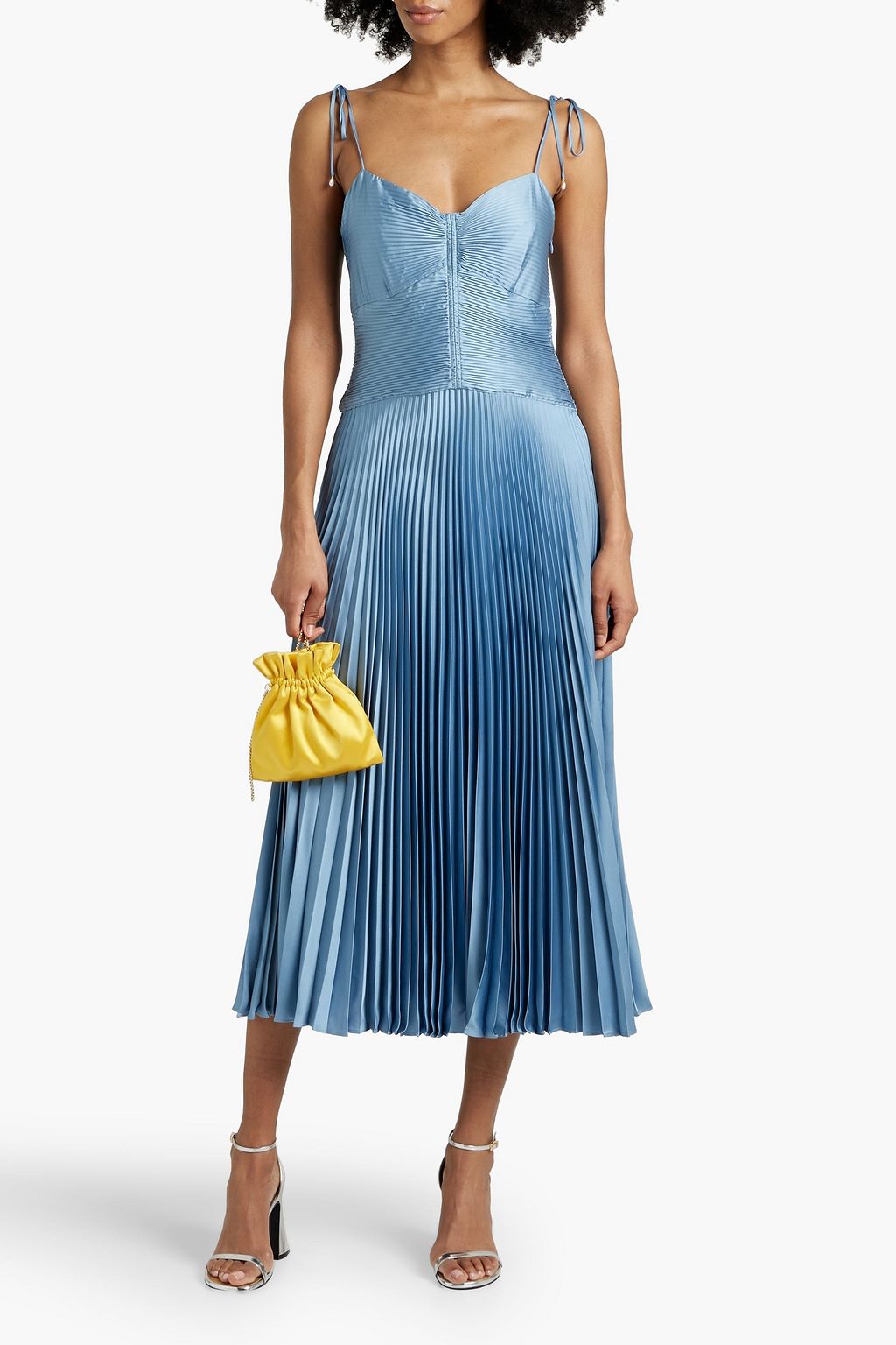 DEREK LAM 10 CROSBY فستان متوسط الطول ’’روتشيل’’ مصنوع من ساتان كريب ومزين بكسرات